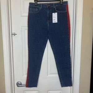 Forever 21 High Rise Skinny Raw Hem Red Stripe
